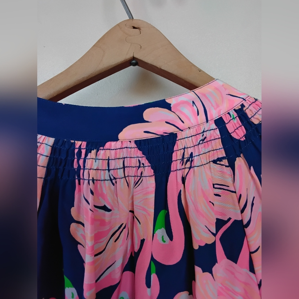 Lilly Pulitzer Flamingo-Print Navy and Pink Women's Blouse - Picture 4 of 5